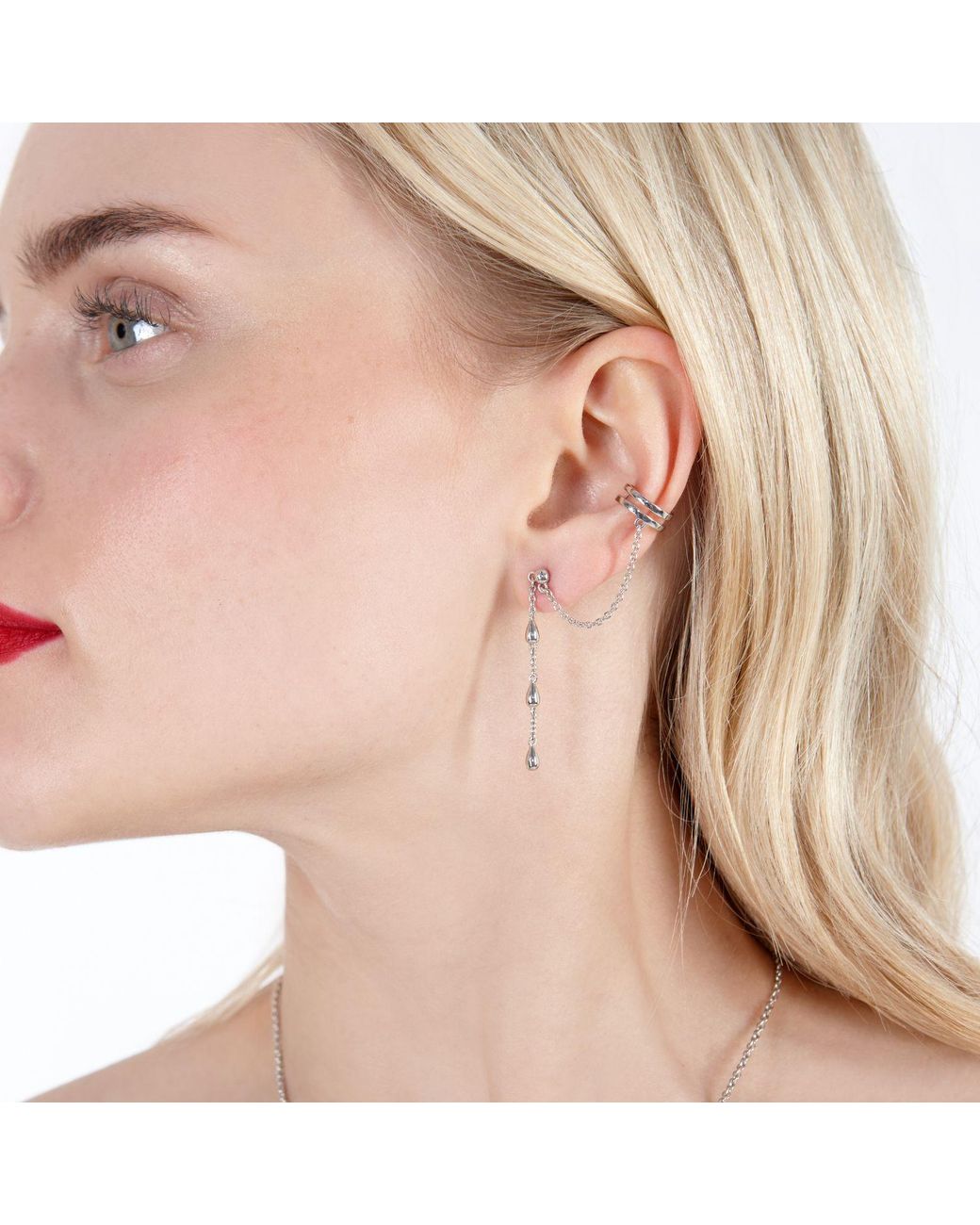 Lucy Quartermaine White Solid Sterling Drop Earring With Cuff