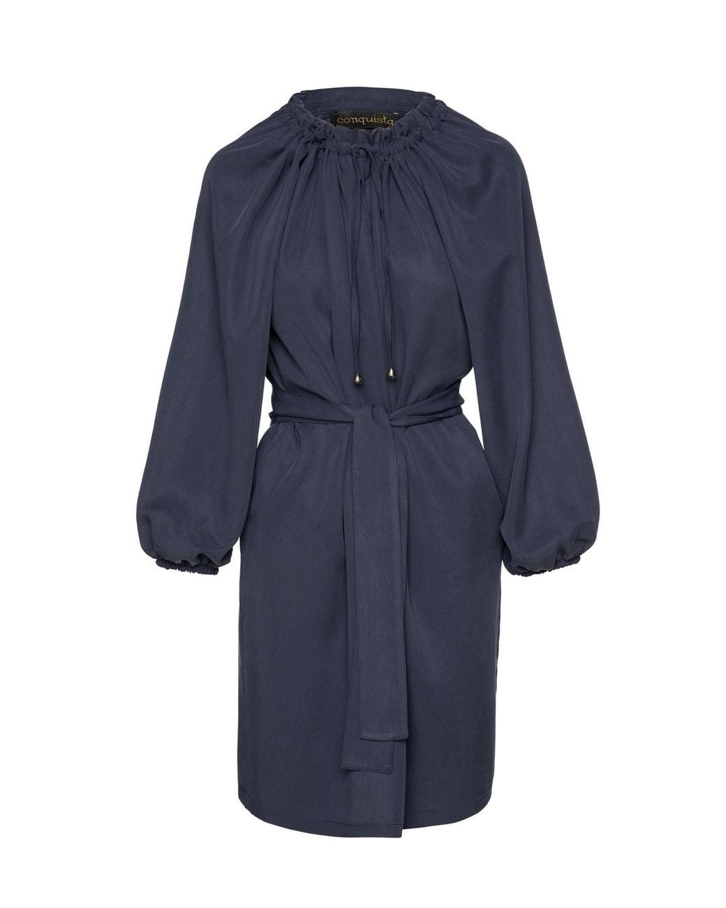 Conquista Blue Belted Tencel Dress With Pockets