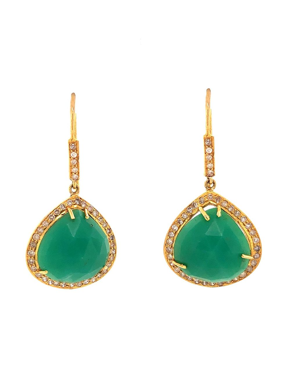 Artisan Green Chrysoprase Drop Earrings With Diamond Halo