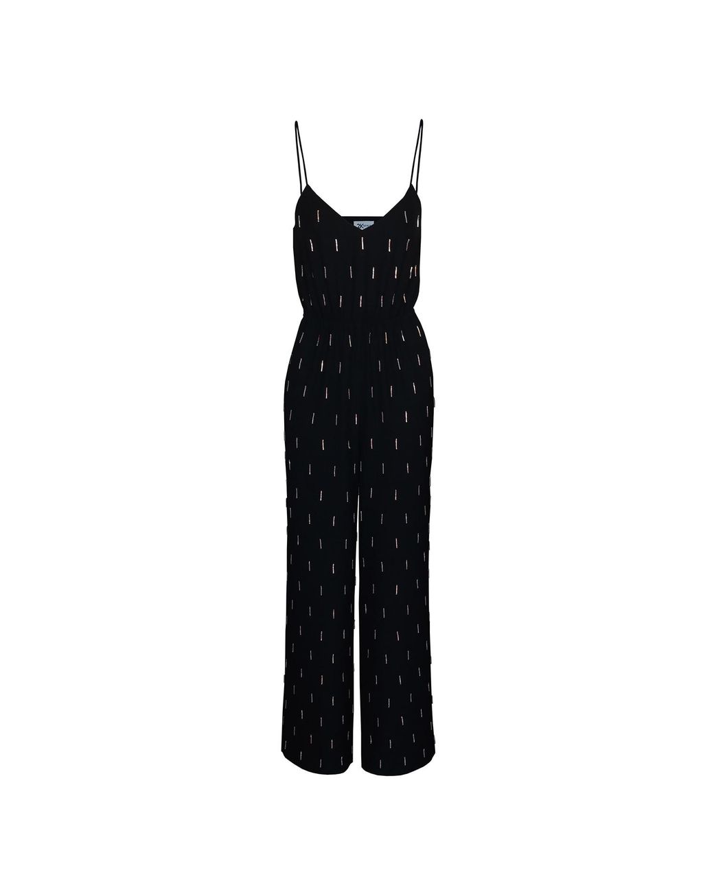 2KStyle Black Manhattan Wide-Leg Crystal Hand-Embellished Crepe Jumpsuit