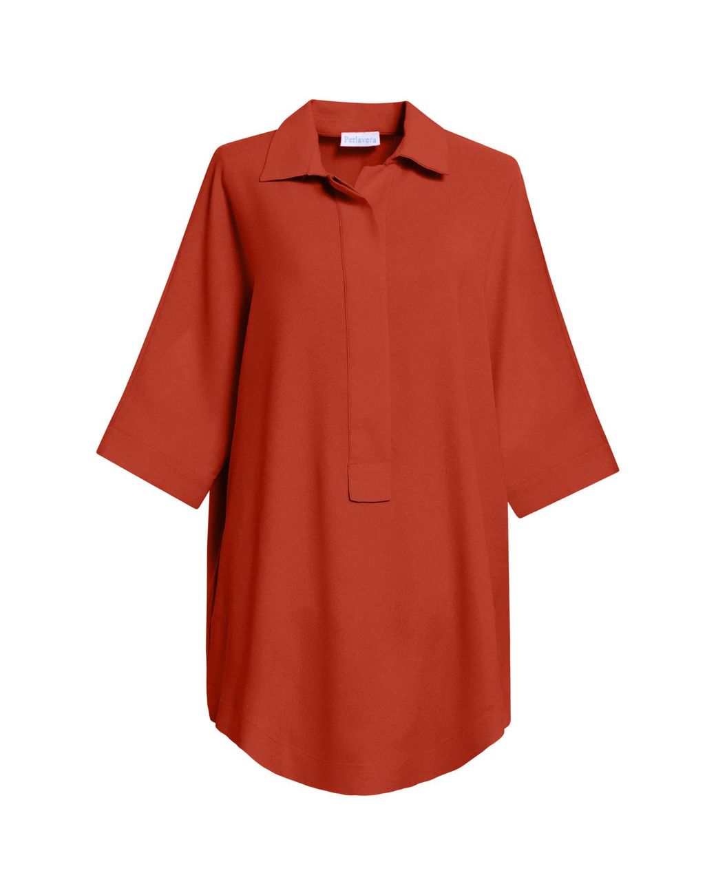Perlavera Red Pinoly Brique Hidden Placket Three Quarter Sleeve Tunic