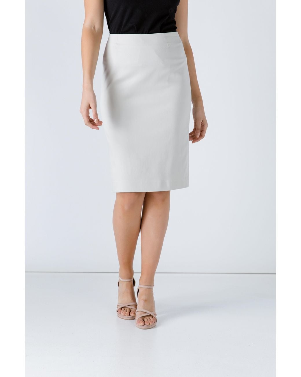 Conquista White Neutrals Cream Pencil Skirt By Fashion