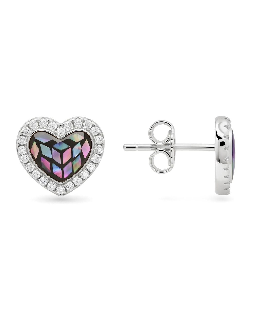 Kylie Harper Metallic Mosaic Abalone Mother Of Pearl Heart Halo Earrings
