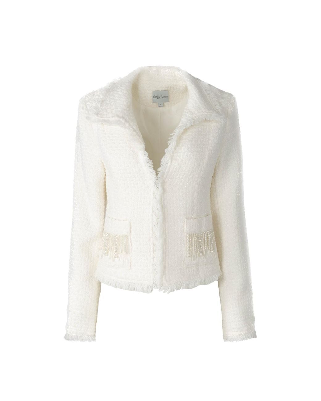 Solgo Atelier White Tia Shimmering Tweed Bouclé Crop Jacket