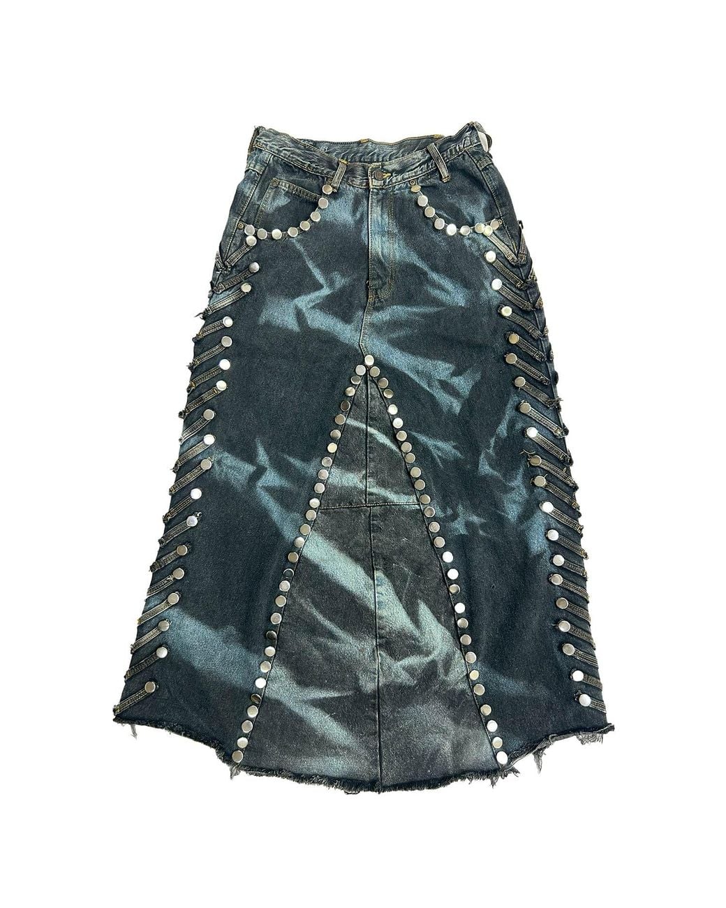 Zasta Studio Blue Shred Couture Carbon Clash Studded Denim Skirt G