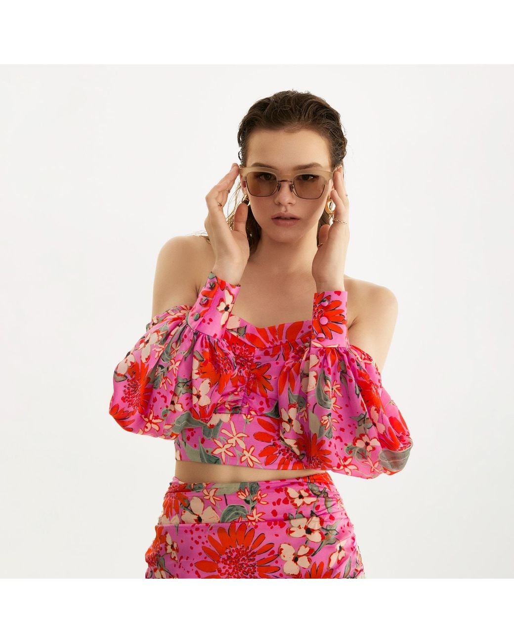 Lita Couture Red Summer Bouquet Mini Ruffle Skirt