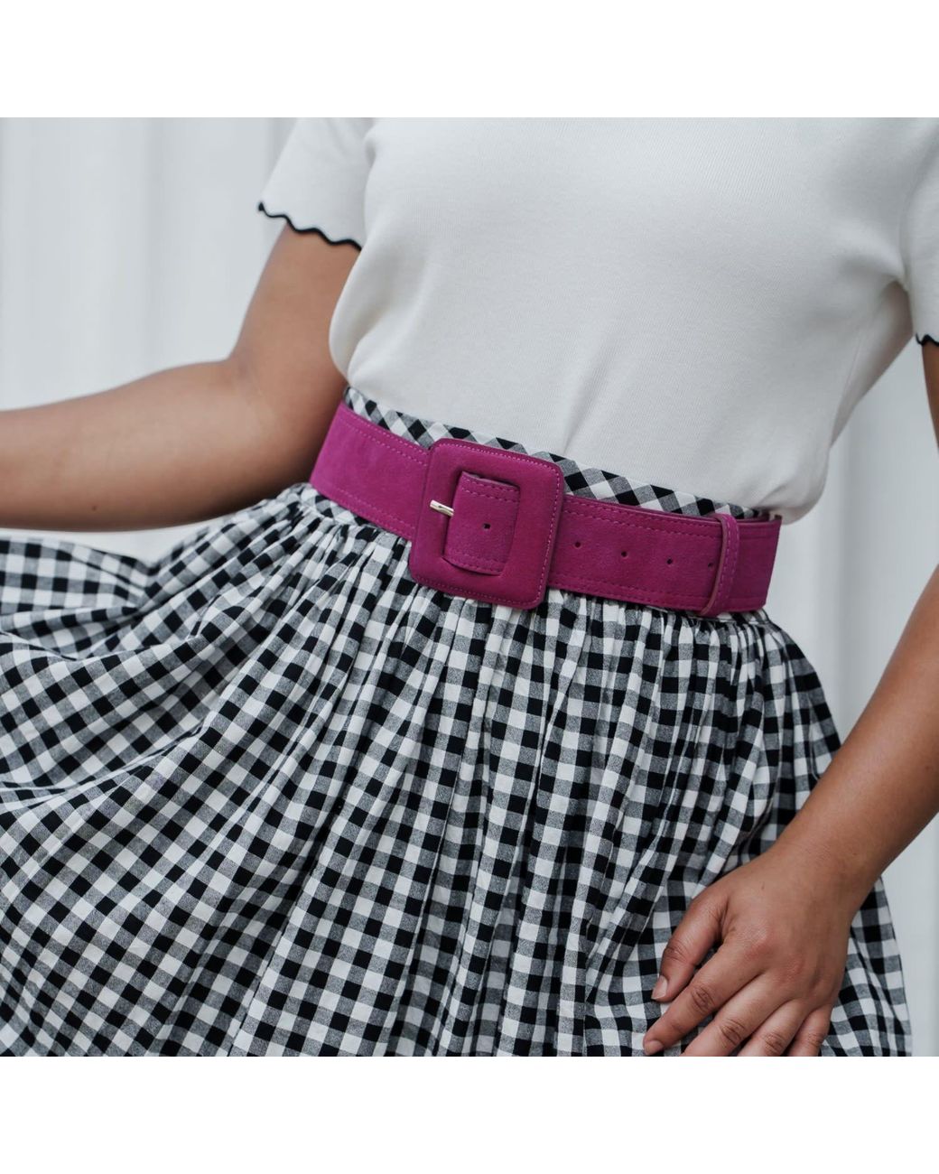 BeltBe Purple Suede Square Buckle Belt