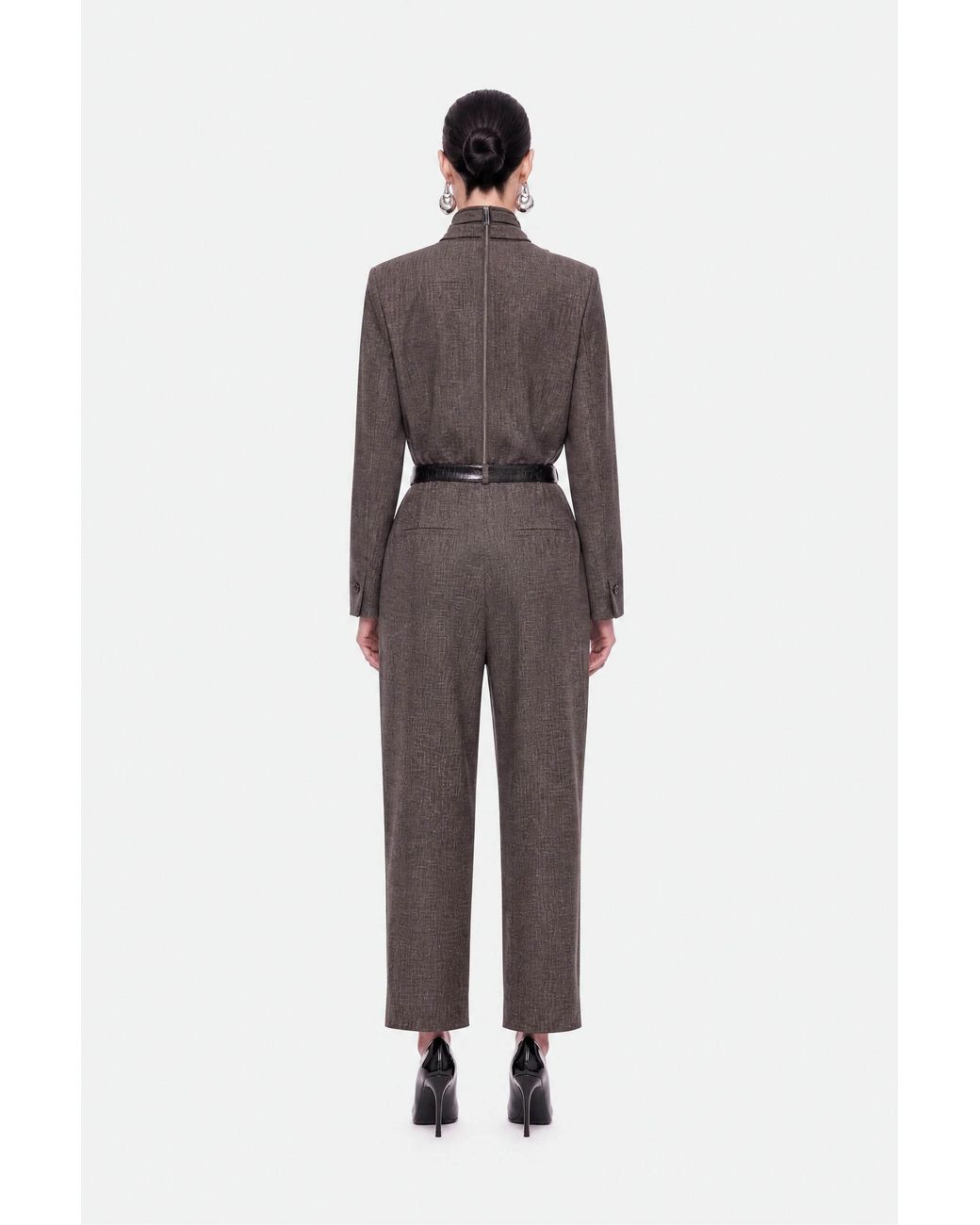 Nocturne Gray Padded Shoulder Stand Collar Blouse
