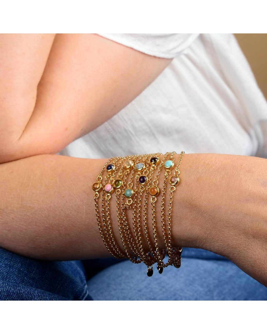 Nellou Jewellery Metallic Moonstone Birthstone Gem Dot Bracelet Plated Sterling
