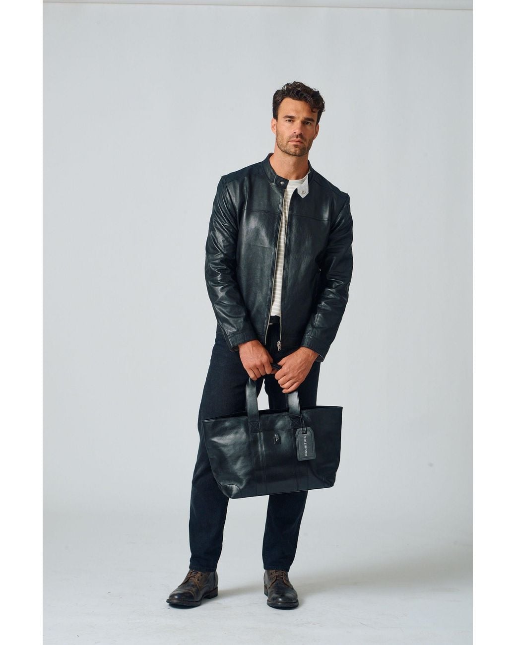 Mauritius Black Leather Bucket Tote Bag Alex