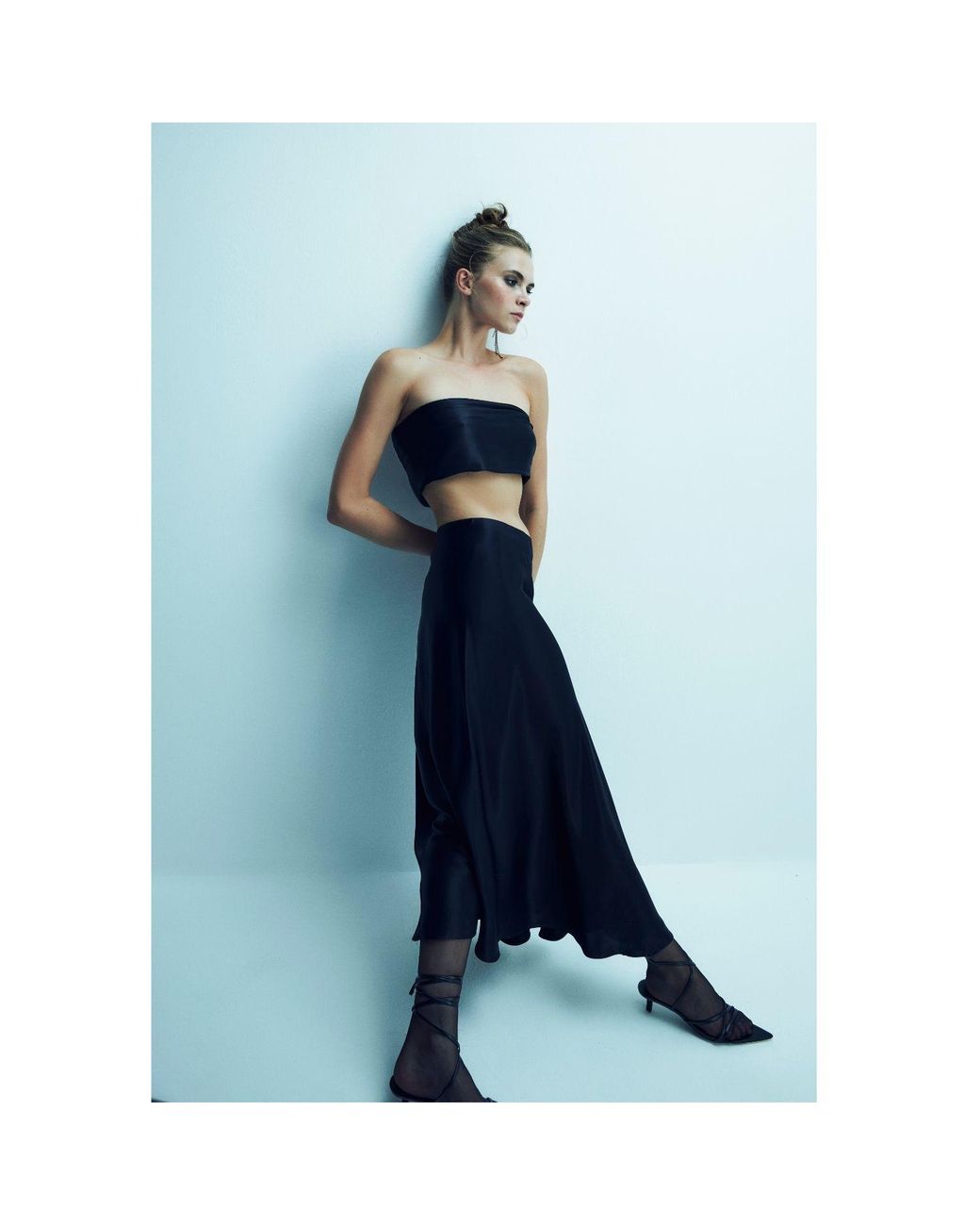 NAZLI CEREN Blue Lia Satin Maxi Skirt