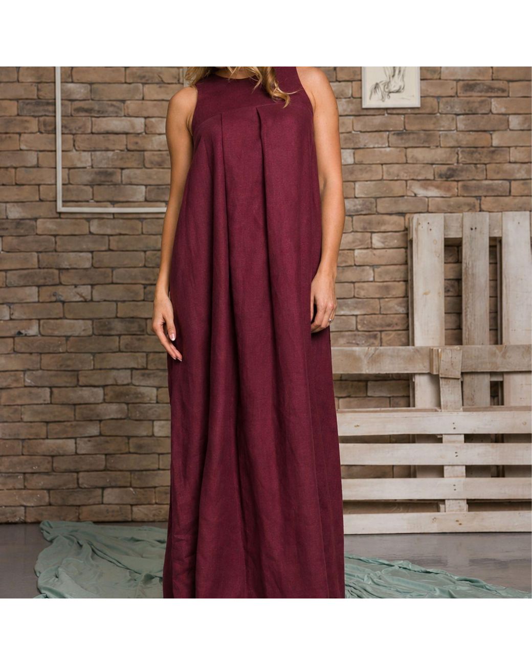 Nikka Place Linen Maxi Gathered Maternity Dress