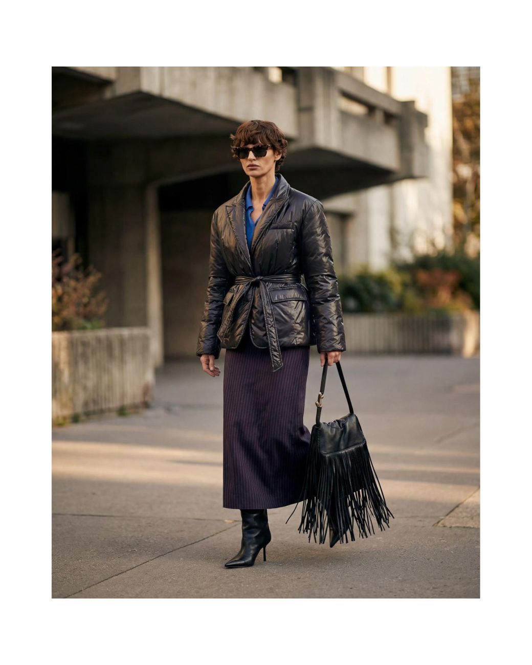 concept A trois Black Caviar Belted Quilted Blazer