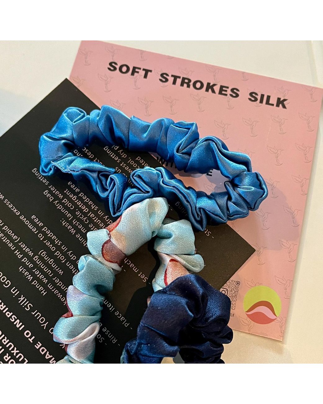 Soft Strokes Silk Blue Set Of Three Pure Mulberry Silk Mini Scrunchies Weekly Special Hair Ties Lakeside Serenity