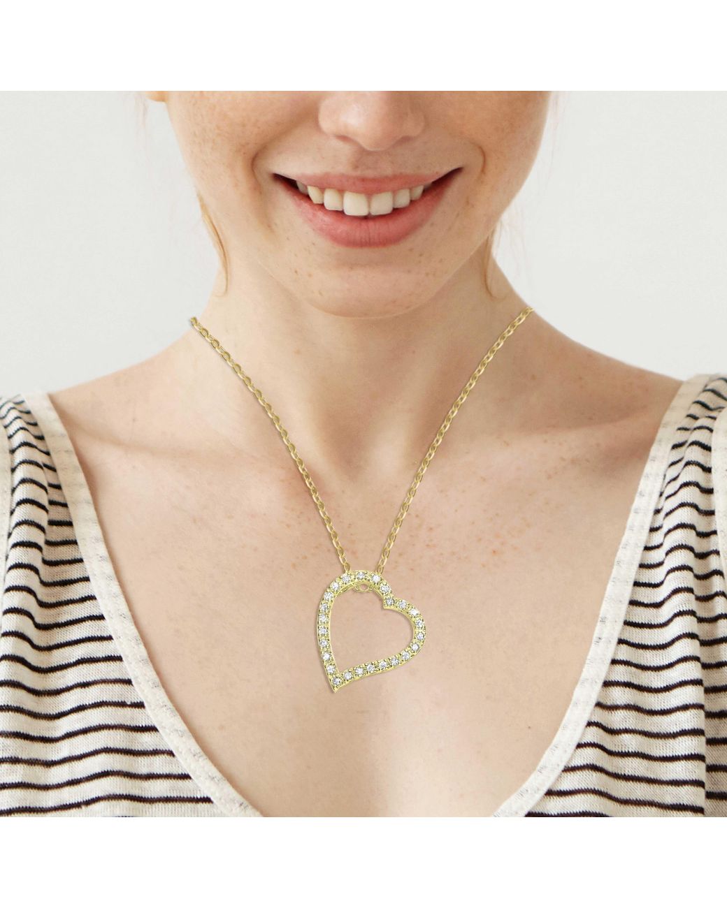 Genevive Jewelry Metallic Rachel Glauber Cubic Zirconia Ribbon Heart Halo Floating Pendant Necklace