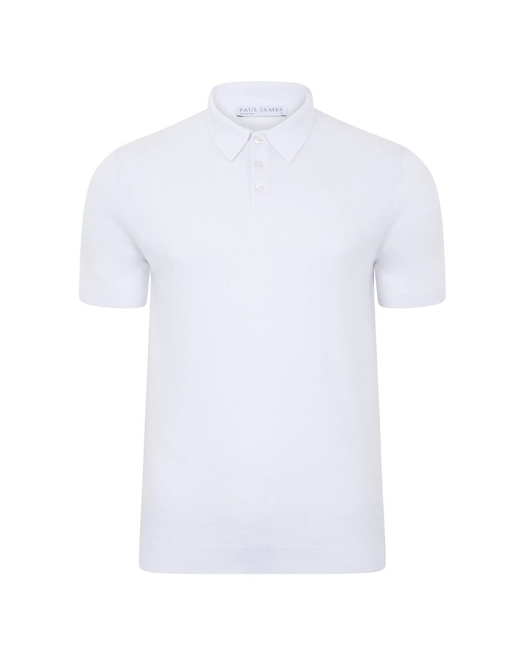 Paul James Knitwear White Ultra Fine Cotton Earl Short Sleeve Polo Shirt for men
