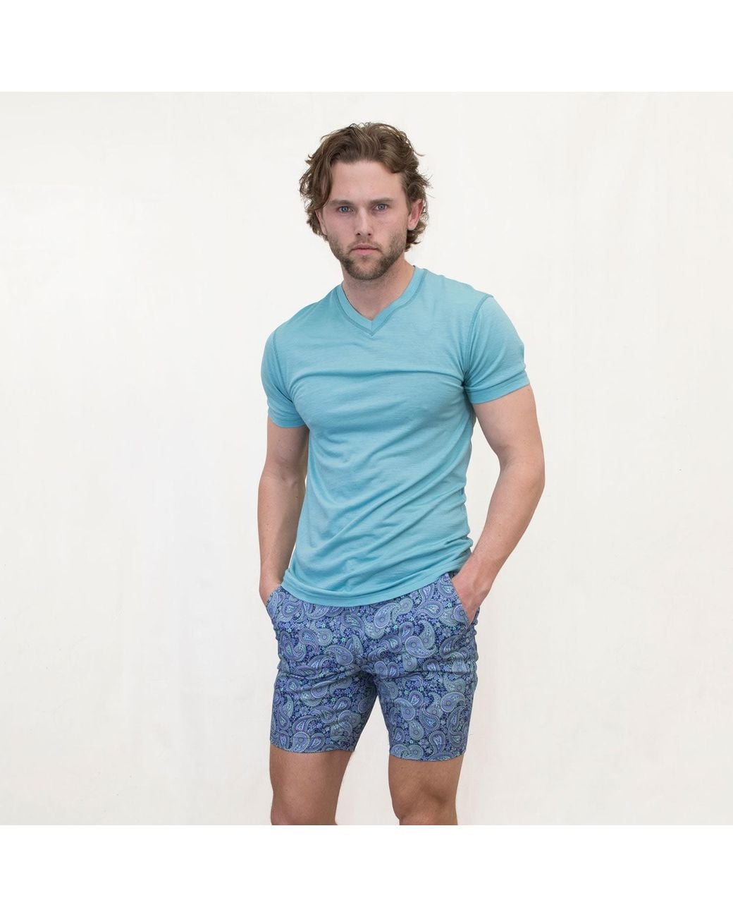 Lords of Harlech Blue John Pow Paisley Flat Front Short for men