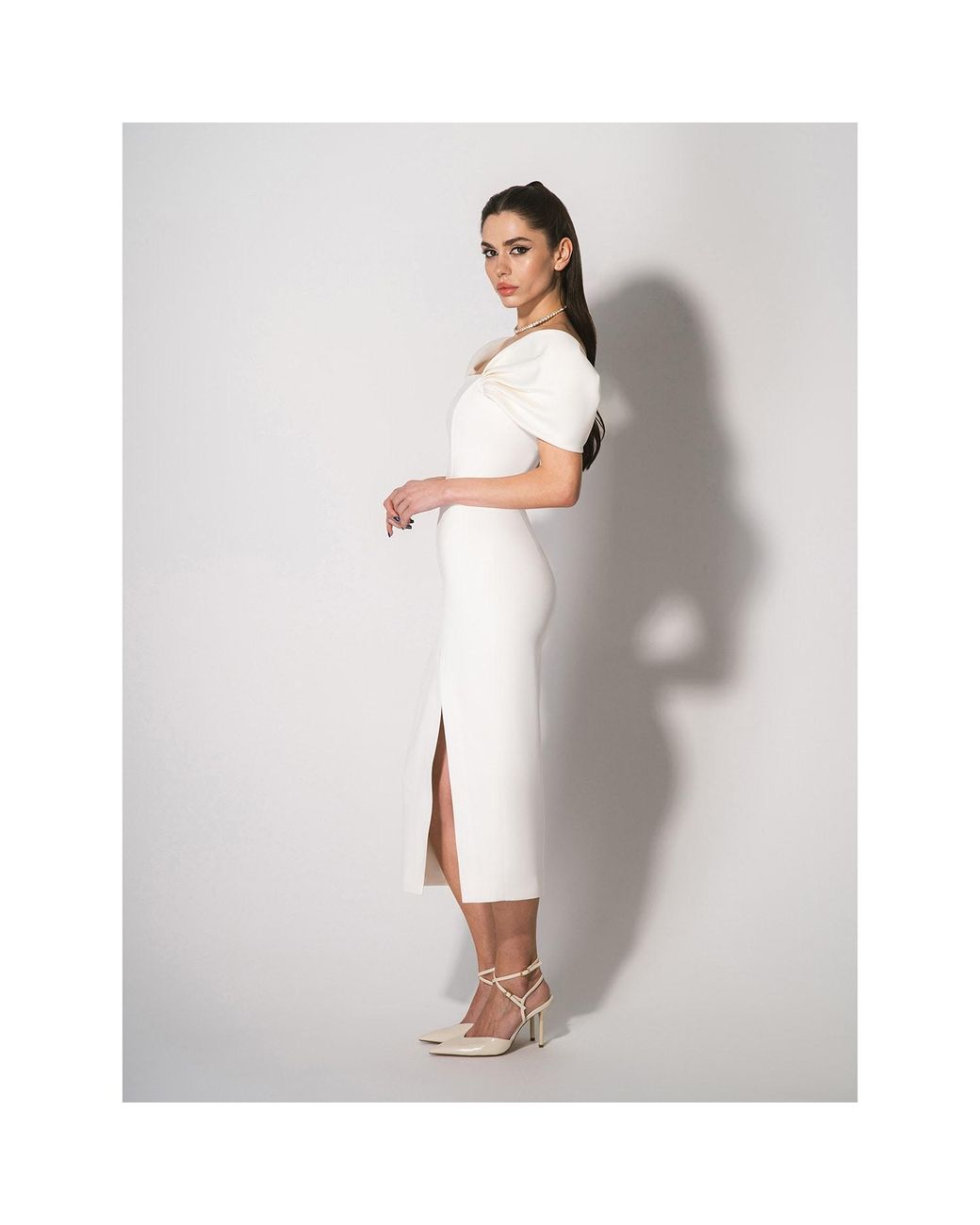 Tia Dorraine White Mirage Crystal Ornament Midi Dress, Pearl