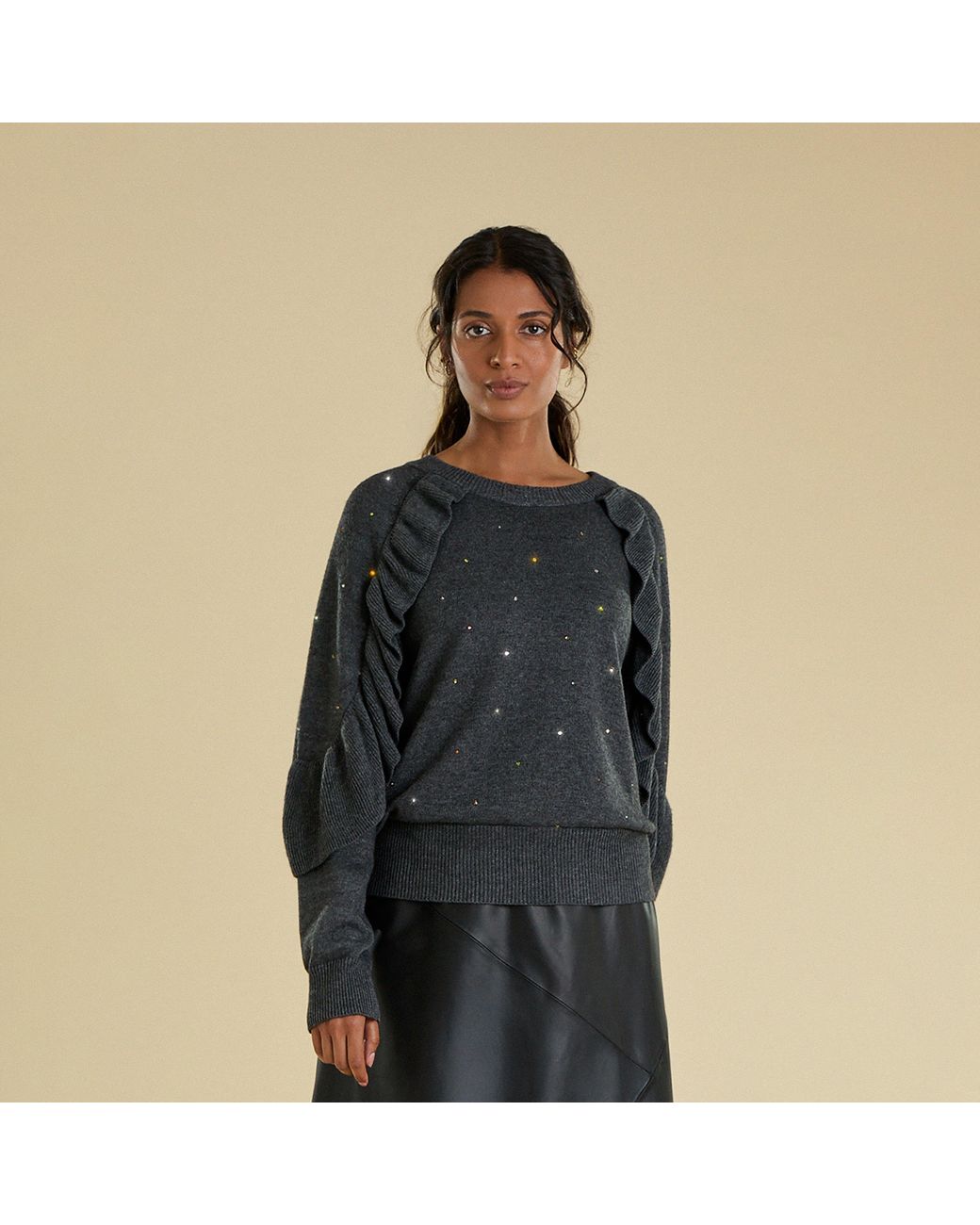 Maison Wanda Black Ruffled Jumper