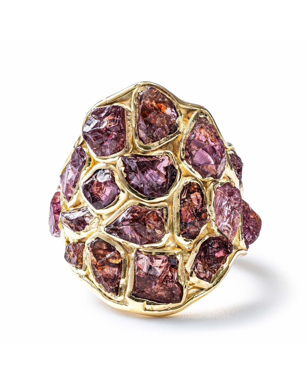 German Kabirski Metallic Kelea Handcrafted Plated Ring With Rough Garnet