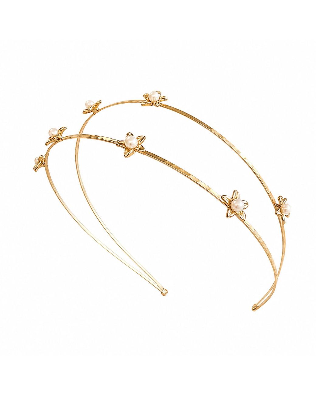 Rare Matters Jewelry Metallic Freshwater Pearl Flower Double Wire Headband