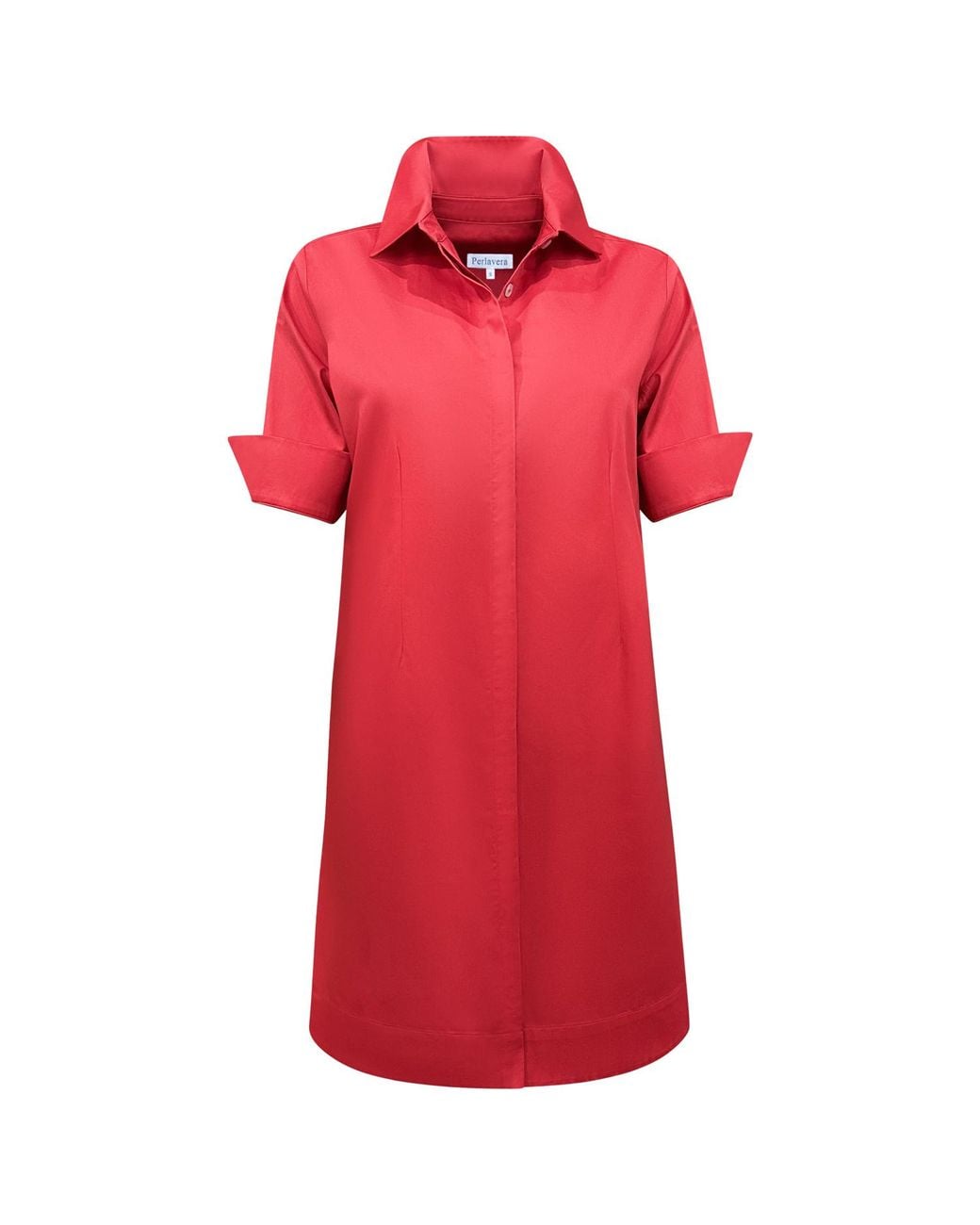 Perlavera Red Ciamel Bloody Solid Cotton Satin Short Sleeve Slim Fit Mini Dress