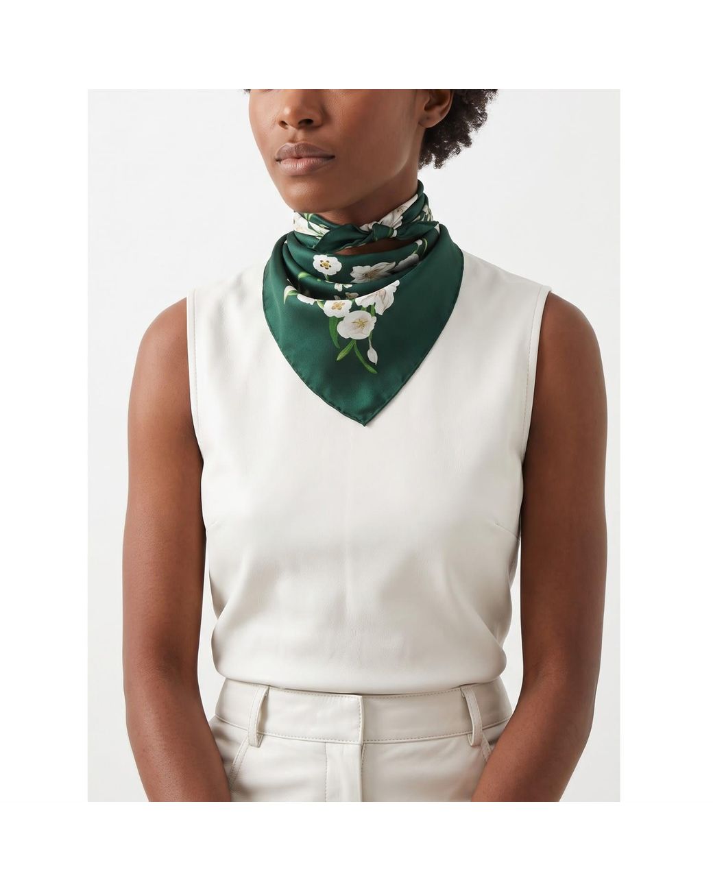 Jessie Zhao New York Green Lily Garden Double Sided Silk Scarf