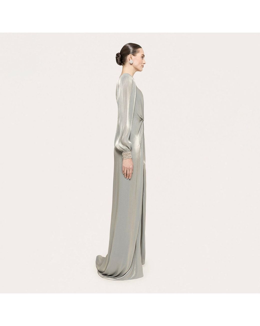 Nissa Gray Twist-Detail Chiffon Maxi Dress