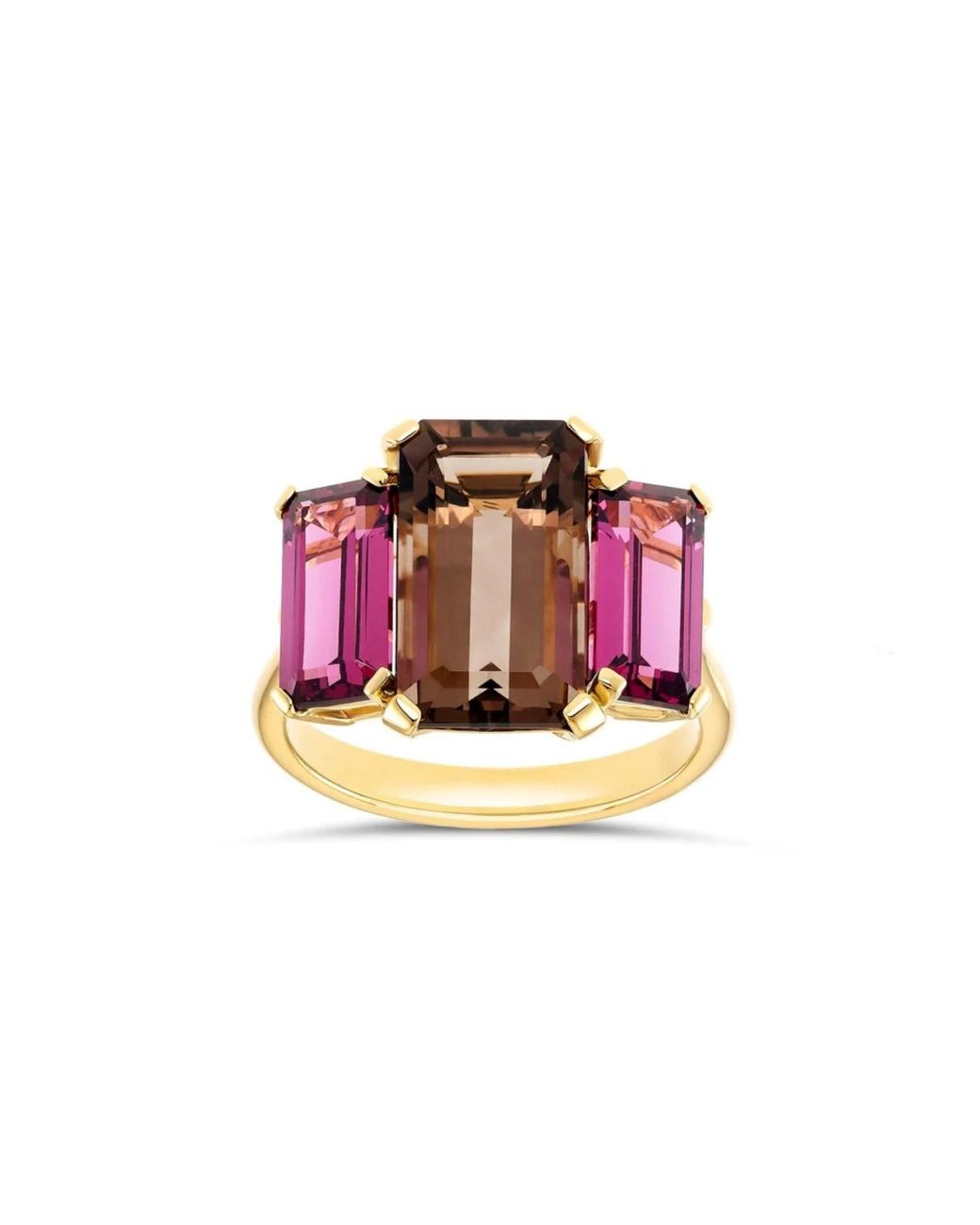 Dinny Hall Pink Trinny Trilogy Smokey Quartz & Rhodolite Ring