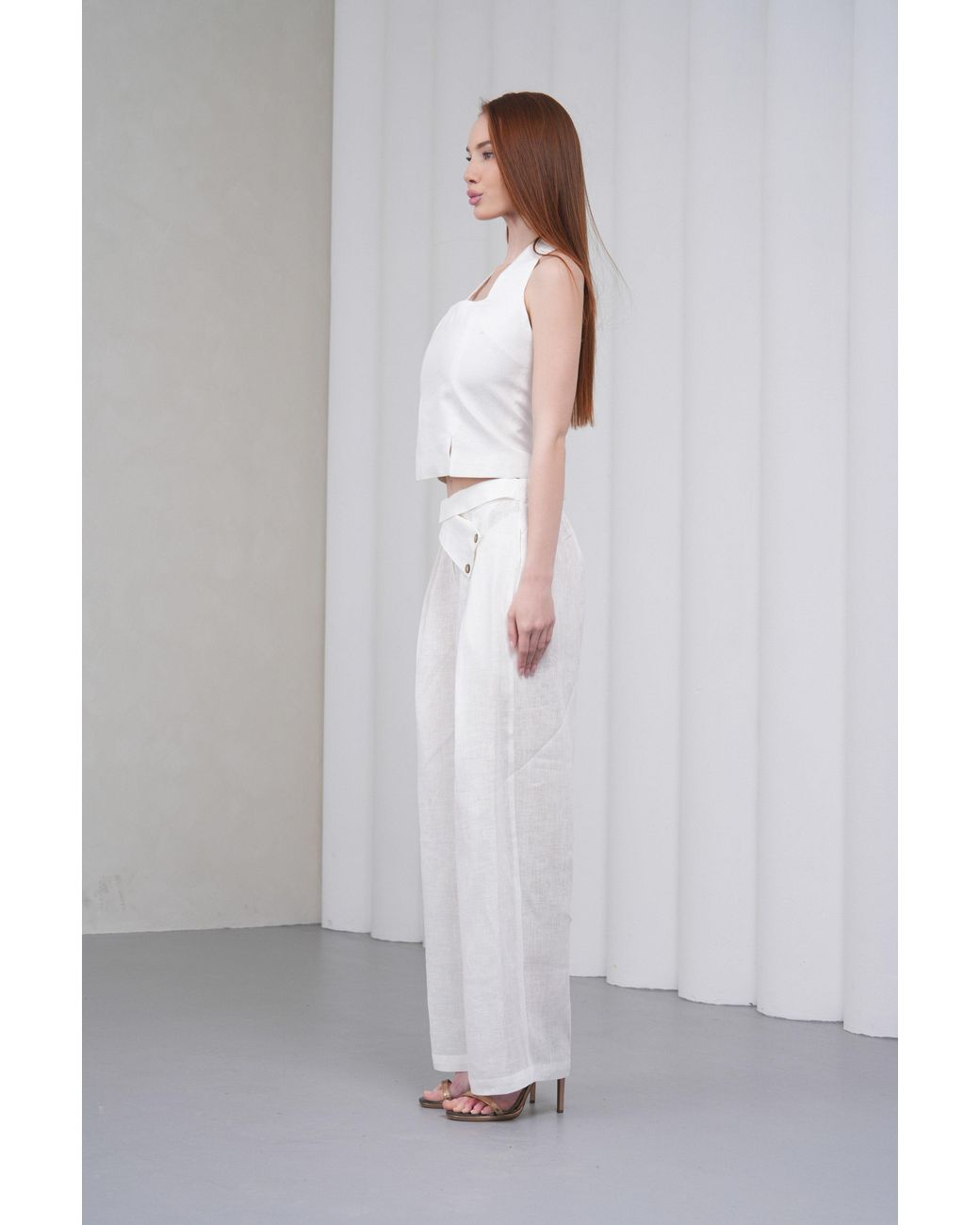Lumina Eligma White The Halterline Linen Blouse