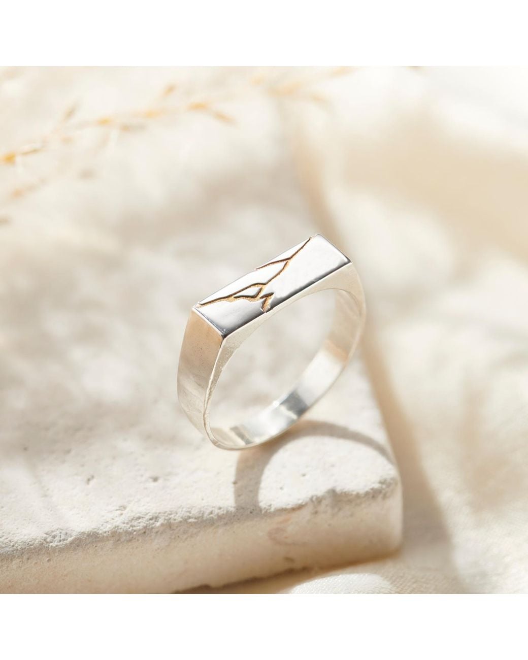 Posh Totty Designs White Sterling Silver Rectangle Kintsugi Signet Ring for men