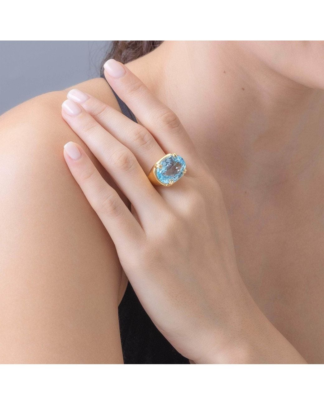 German Kabirski Blue Tethys Plated Ring With Natural Oval Cut Topaz