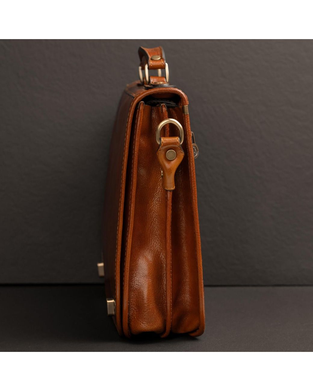 Time Resistance Brown Leather Briefcase Laptop Bag for men