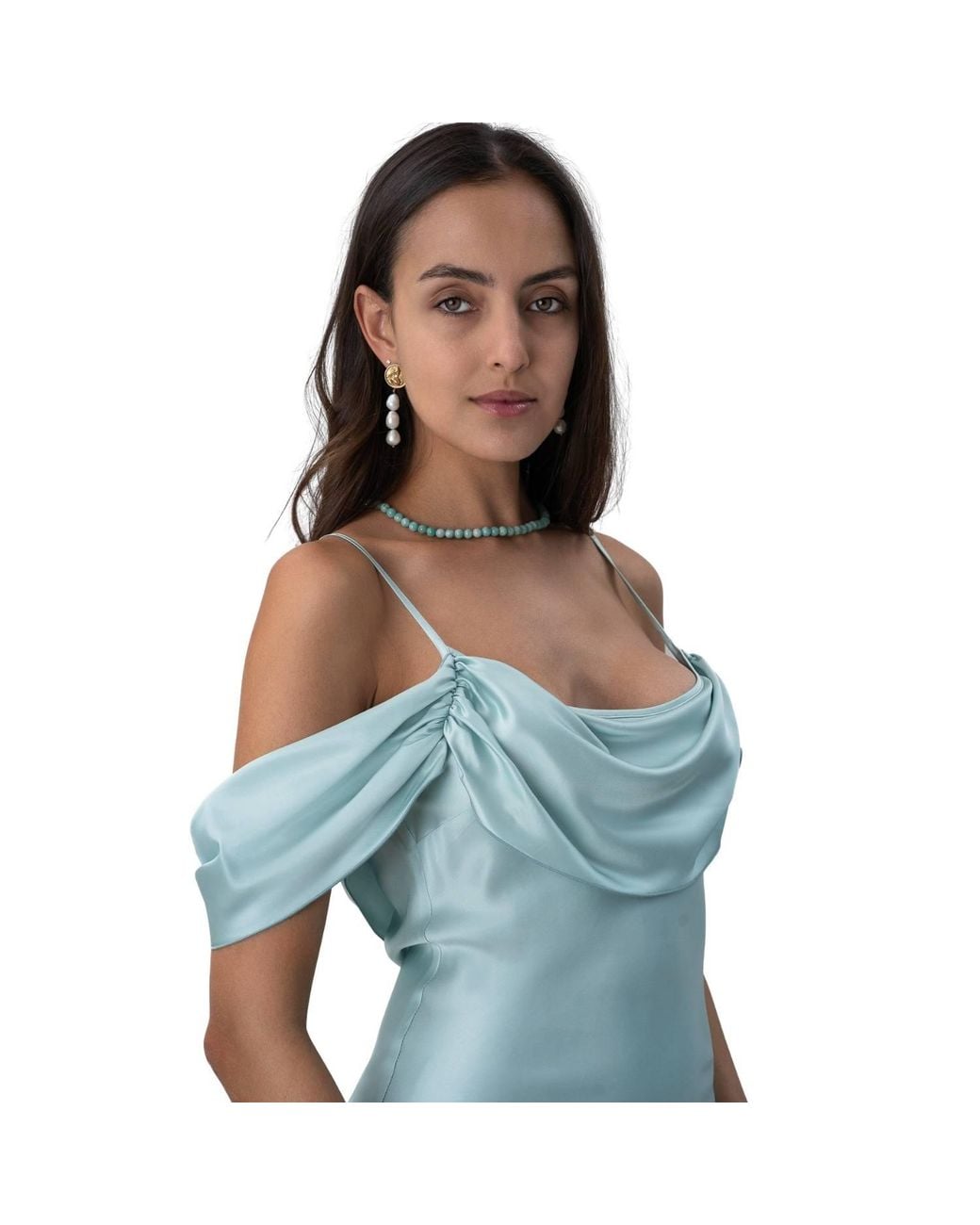 Incantevole Milano Off -Shoulder Drape Long Dress in Blue | Lyst UK