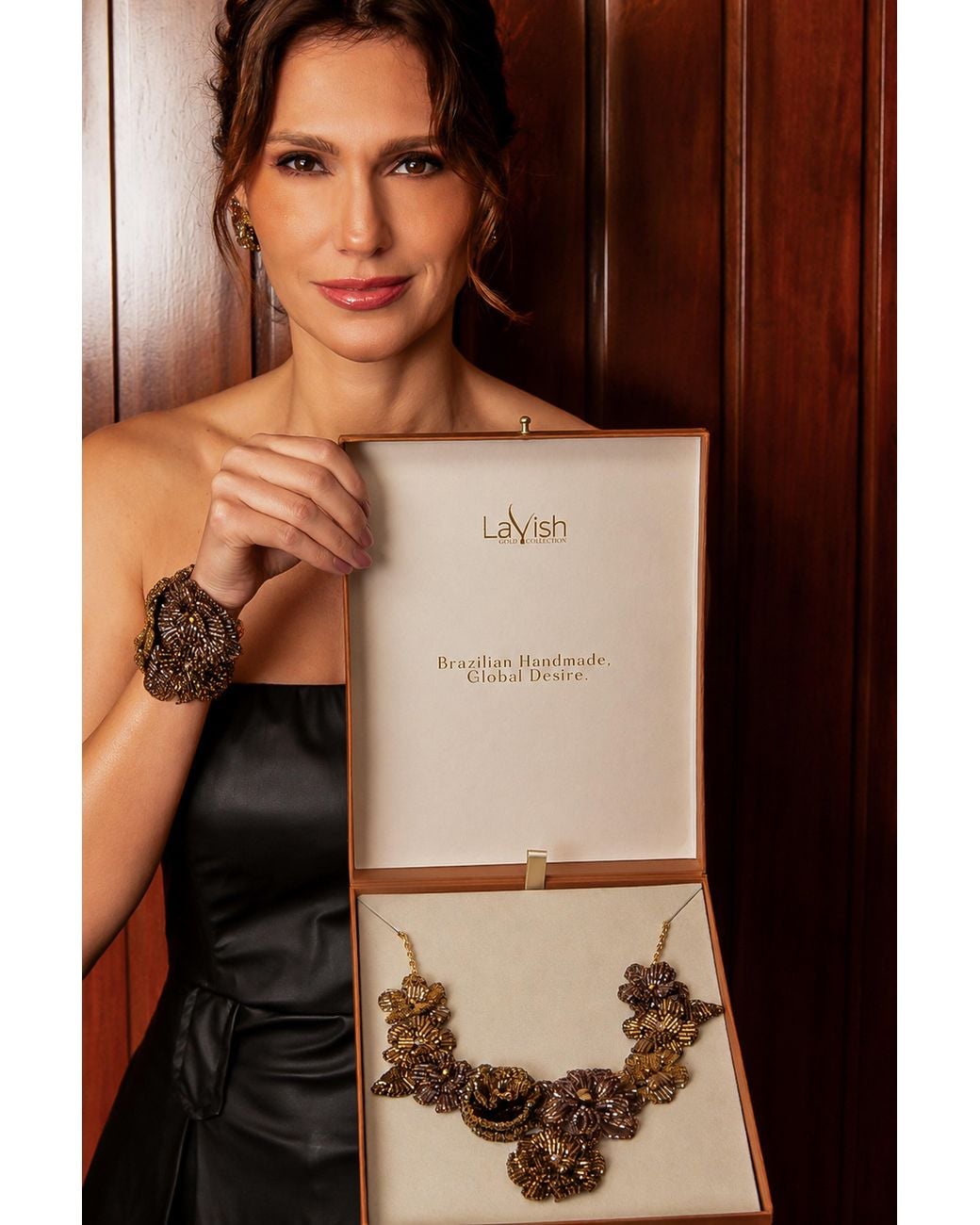 Lavish by Tricia Milaneze Brown Sepia Mix Blossom Handmade Crochet Necklace