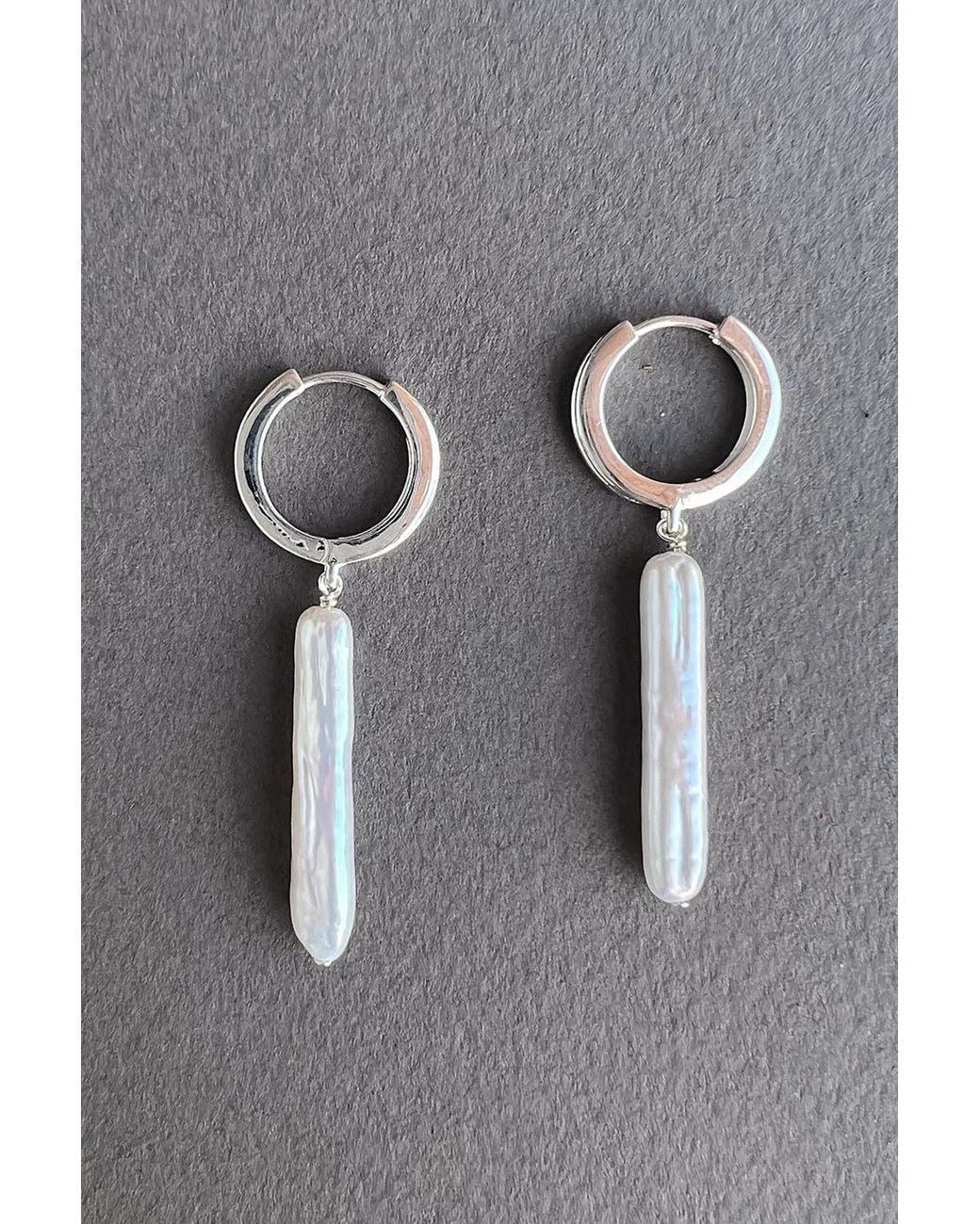 Astor & Orion White Nora Pearl Drop Huggie Earrings Sterling