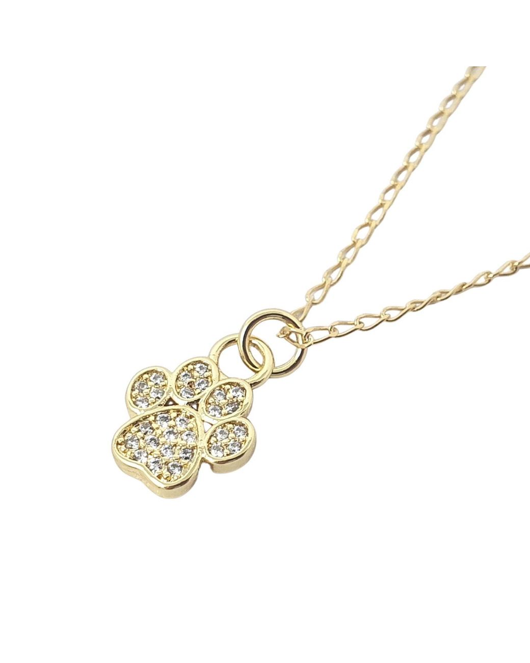 Harfi Metallic Mini Dog Cat Paw Print Charm Plated Necklace
