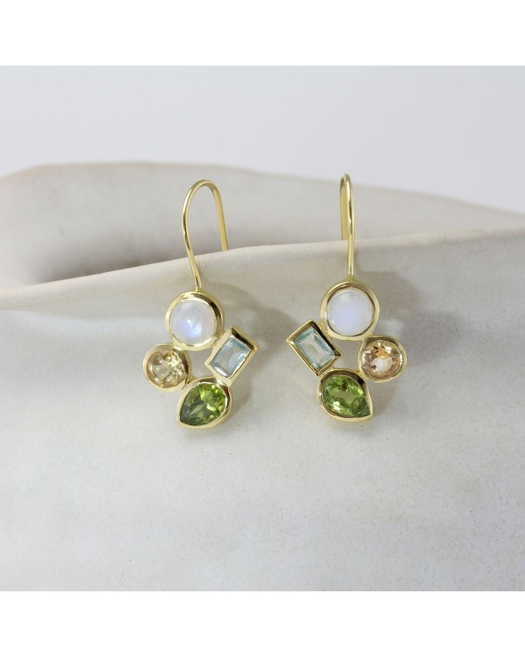 Isla Silver Metallic Citrine, Peridot, Topaz & Moonstone Drop Earrings