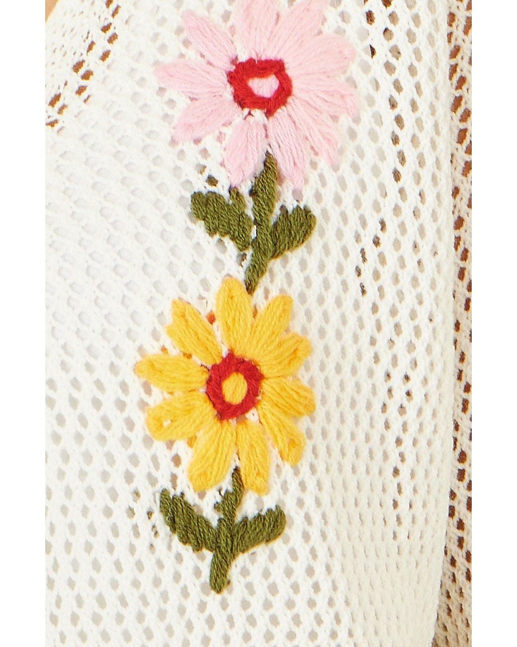 Yumi' White Neutrals Ivory Crochet Embroidered Flower Bolero