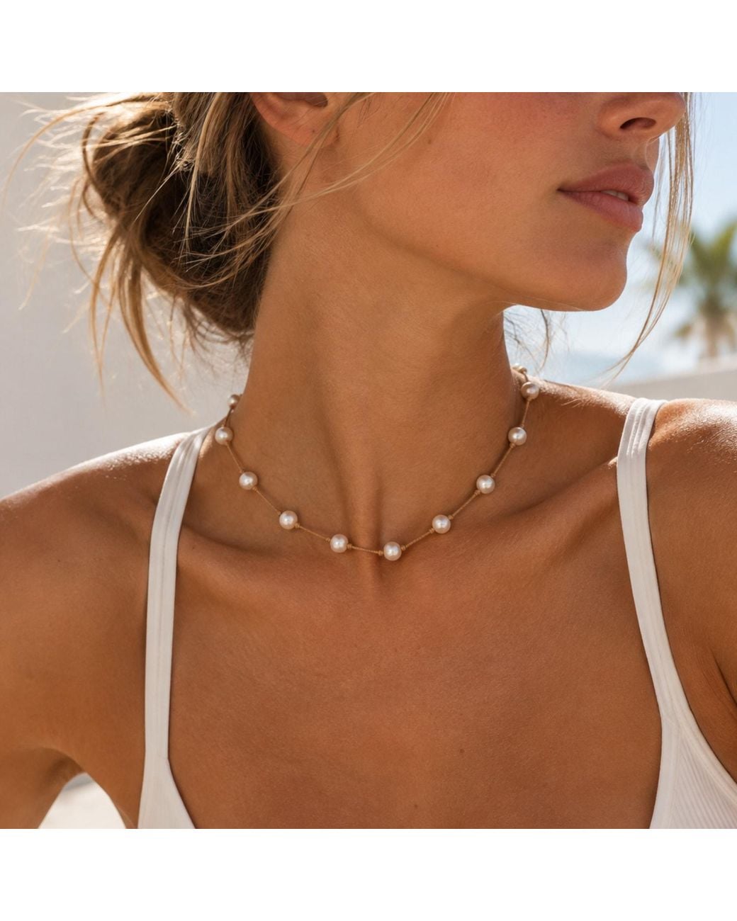 Lalinde Metallic Neutrals Floating Pearl Choker