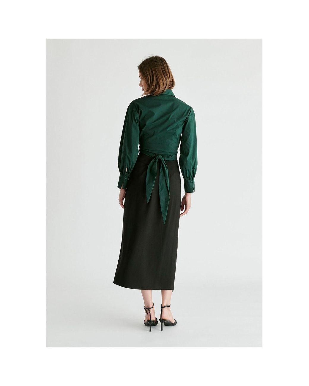 Paisie Black Ruched Front Midi Skirt