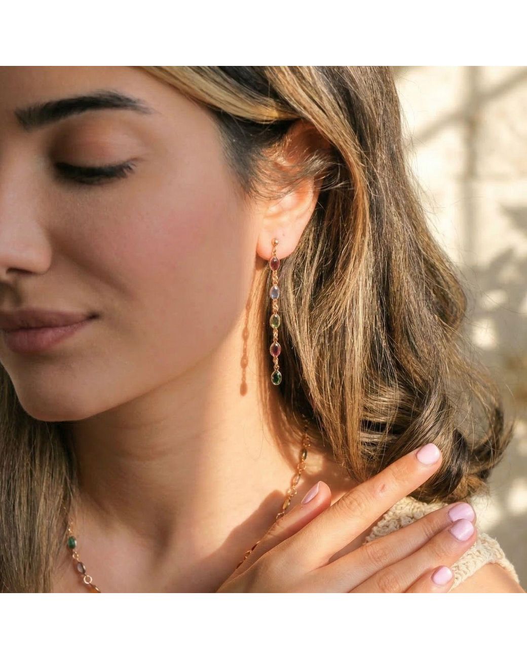 Harfi White Dangle Multi Gemstone Crystal Drop Plated Earrings