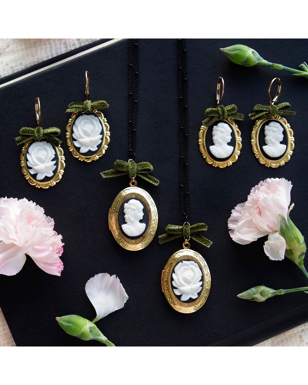 POPORCELAIN Metallic Dark Romance Goddess Oval Porcelain Cameo Earrings