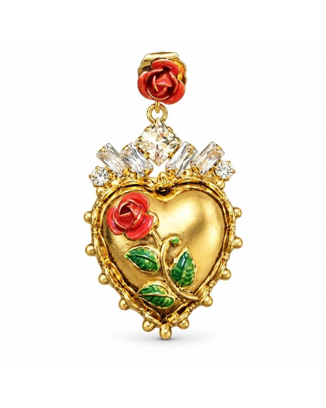 Vstyle Metallic Rosaria Sacred Heart Earrings