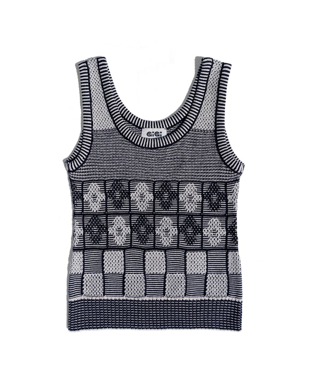 Gigi Knitwear Gray Lila Flower Check Tanktop, & Ivory