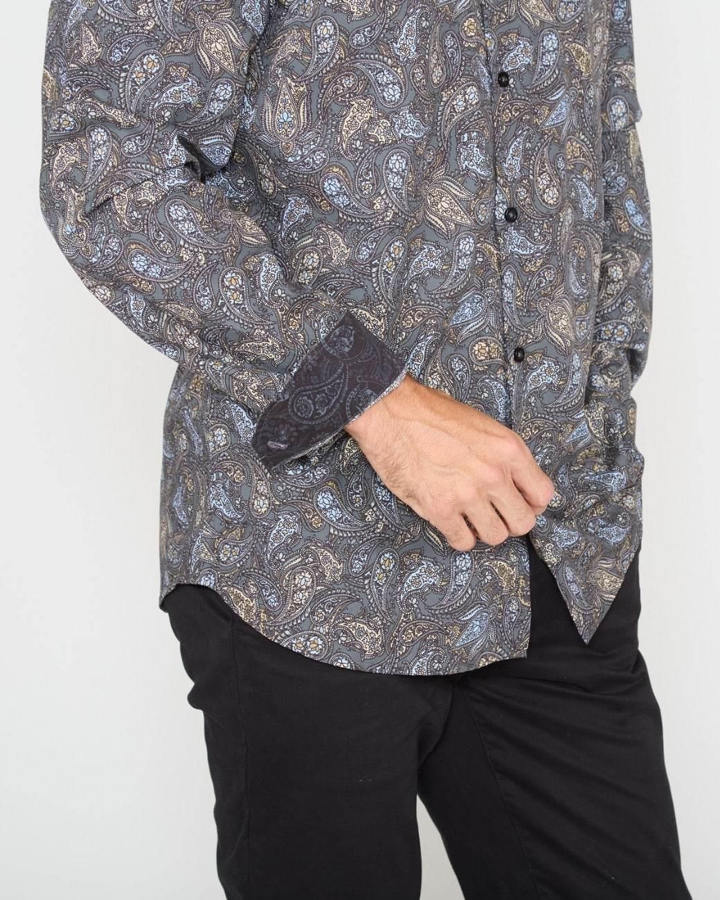 Lords of Harlech Gray Morris Madrid Paisley Shirt for men