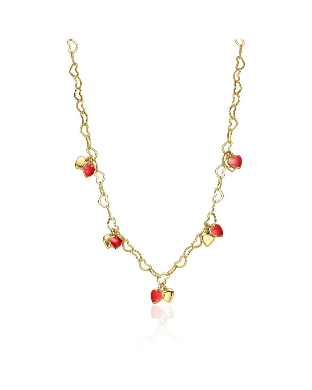 Genevive Jewelry Metallic Plated Heart Enamel Charm Necklace For Toddler/Kids