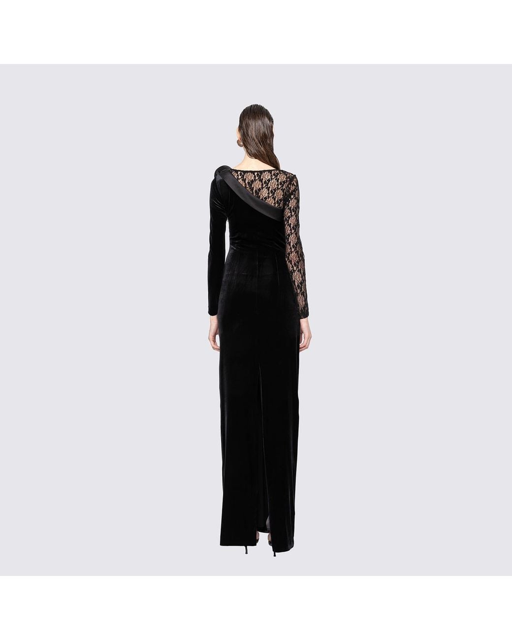 Nissa Black Lace-Trim Velvet Maxi Dress
