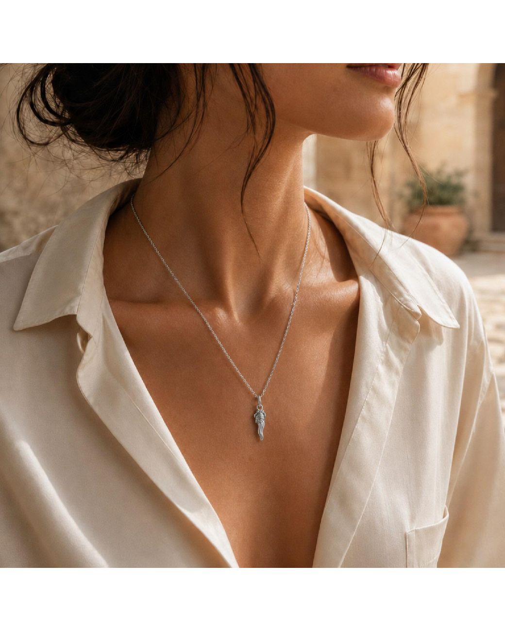 Unaloe Metallic Sterling See No Evil Italian Horn Pendant Necklace