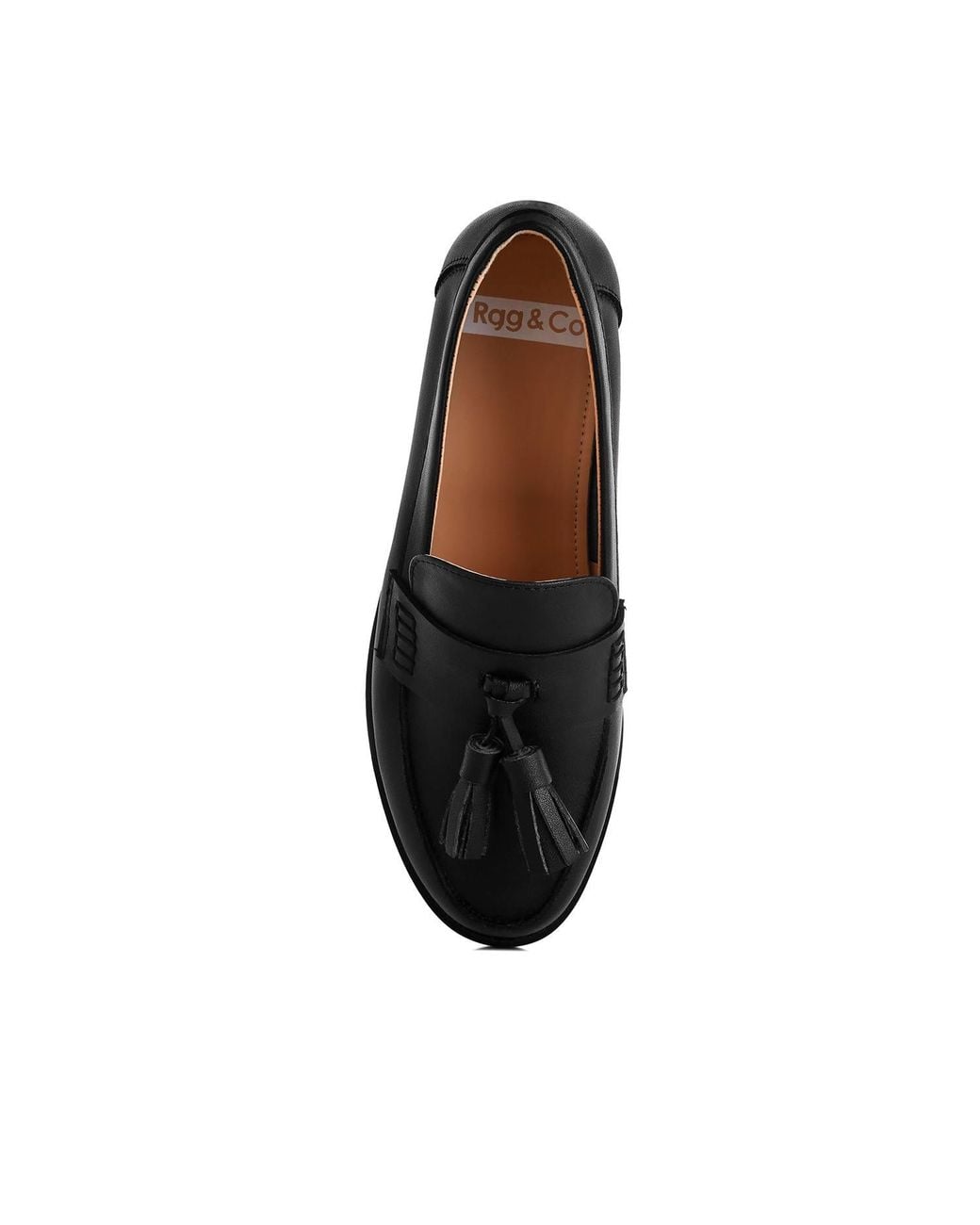 Rag & Co Black Yelena Real Leather Tassel Loafers